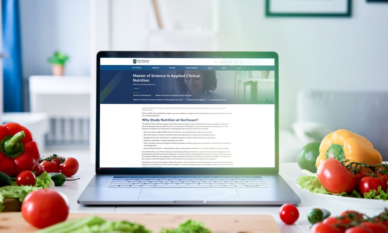 Laptop screen showcasing northeast college nutrition program page